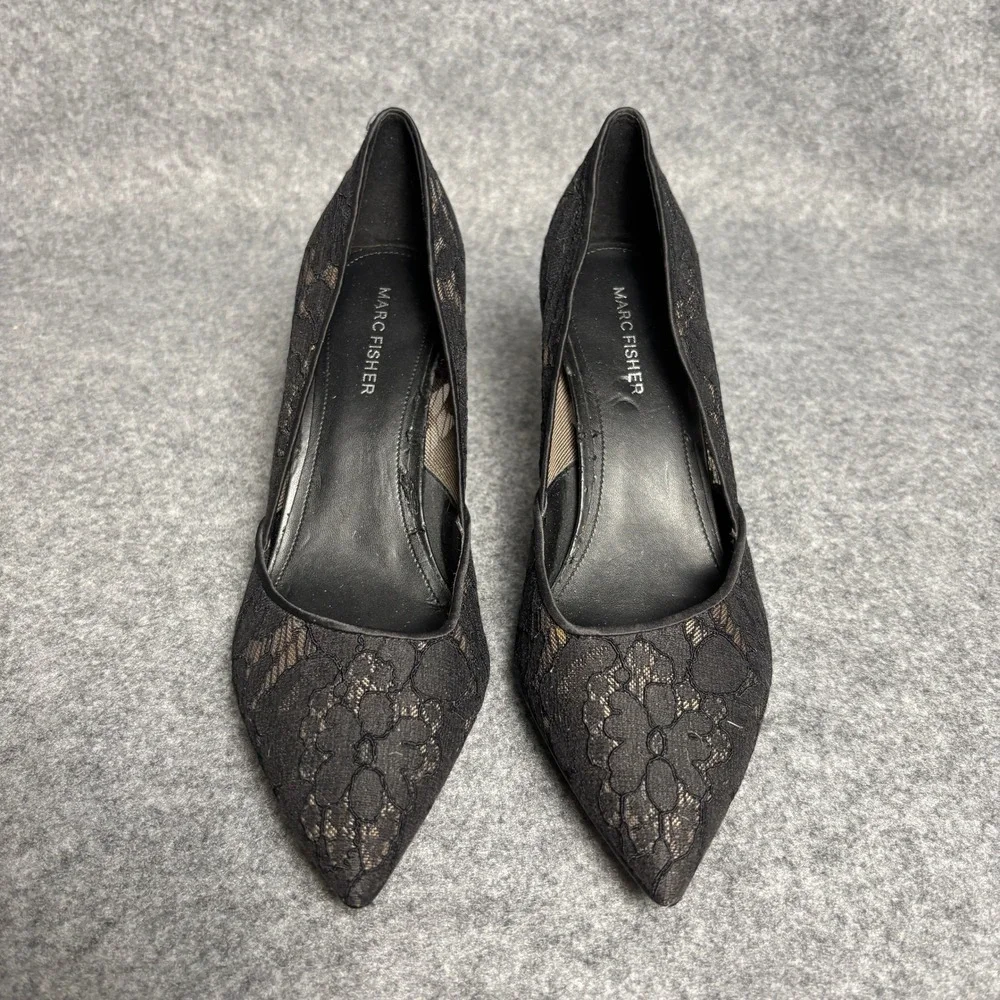 Marc Fisher Black Floral Lace Pointed Toe High Heel Pumps Dress Shoes Womens 8M